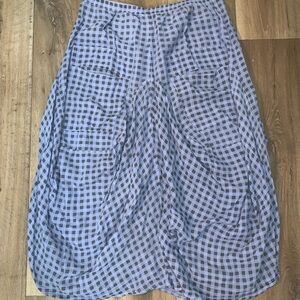 Blue Midi Bubble Skirt with Ruched Design for Casual Wear